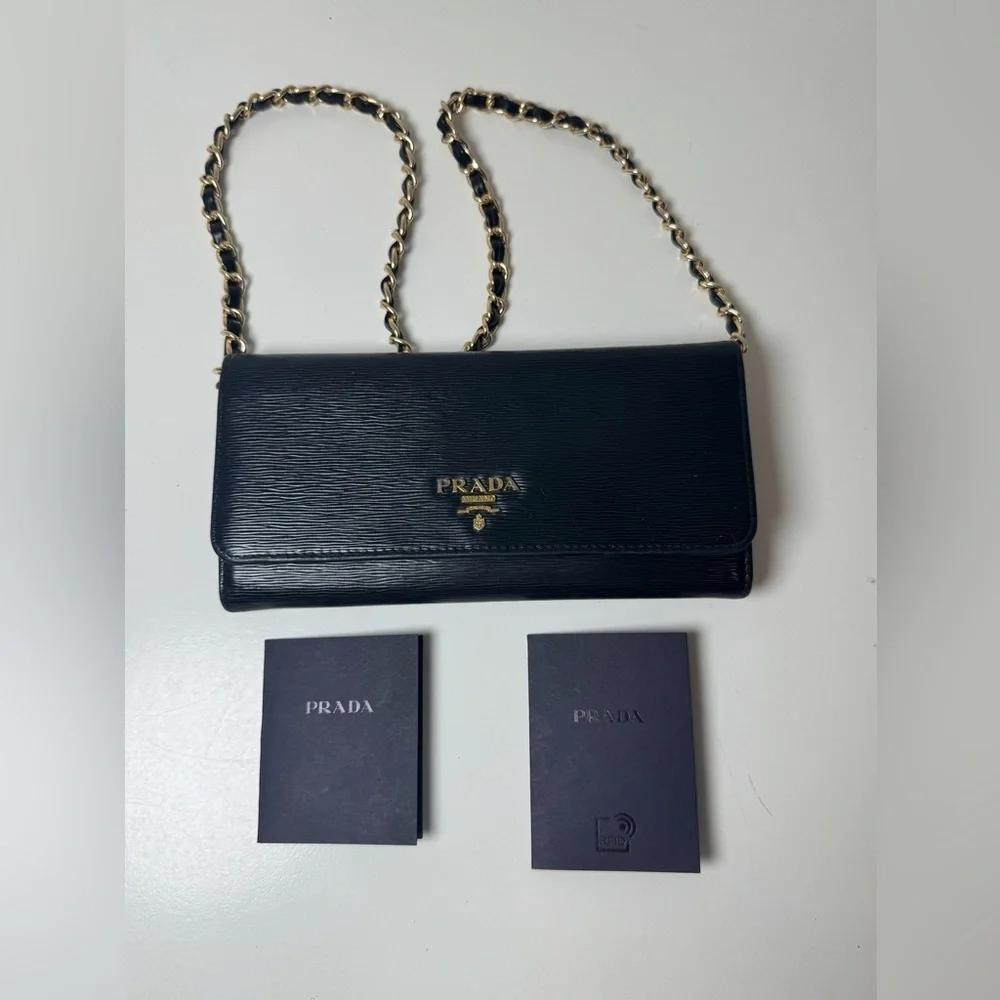 Prada Saffiano Lux Leather Continental Wallet with Gold Hardware
